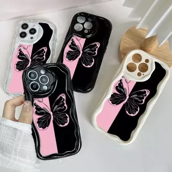 N40 Волнистый чехол для телефона с бабочкой для iPhone 15 14 13 Pro Max 8 Plus Samsung S24 S23 Ultra A54 A14 A34 Xiaomi Redmi 13C Huawei Honor Мягкая задняя крышка for iPhone 6