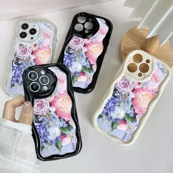 N48 Цветочный пион Ваза Волнистый чехол для телефона для iPhone 15 14 Pro Max 8 Plus Samsung S24 S23 Ultra A54 A14 A34 Xiaomi Redmi 13C Huawei Honor Мягкая задняя крышка for iPhone 6