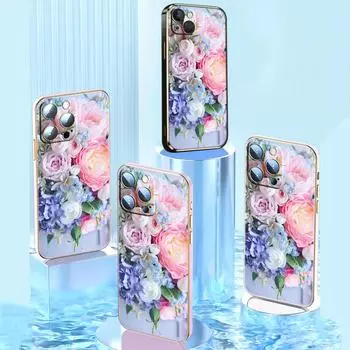 N48 ваза с цветочным пионом и позолоченным краем, мягкий чехол из ТПУ для телефона iPhone 15 14 13 Pro Max 7 8 Plus Xiaomi 13T Redmi Note 12S противоударная задняя крышка for iPhone 11