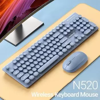 N520 Беспроводная клавиатура в стиле панк с низким уровнем шума и круглой клавишей, 2,4 ГГц, компьютерная клавиатура, мышь, комплект для Mac