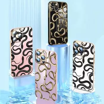 N72 Черное золото Змея с художественным покрытием края Мягкие чехлы для телефонов из ТПУ для Xiaomi 14 Poco M5s X5 F6 Redmi 13C 12C 8 Note 12 10 11 13 Pro Plus противоударный чехол Xiaomi Poco F1