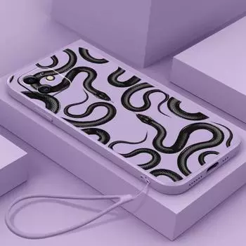 N72 Черное золото Змея с ремешком Силиконовые чехлы для телефонов с прямыми краями для Xiaomi Poco X5 F6 Redmi Note13 Pro 12C Realme C55 Противоударный чехол Huawei Xiaomi 10T Pro/10T