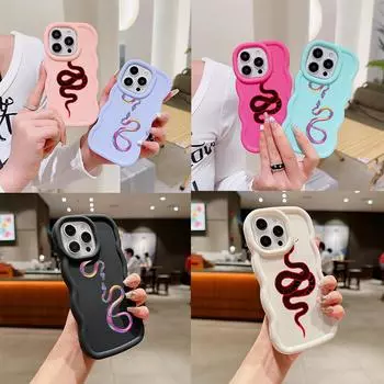 N73 Черно-золотой змеиный дизайн Macaron волнистые края телефонные чехлы для iPhone 16 Pro Max Samsung S24 S23 Ultra A35 A54 A55 Xiaomi Redmi Note13 противоударный чехол for iPhone 16 Plus