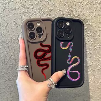 N73 Мягкие чехлы для телефонов с ангельскими глазками и рисунком в виде змеи черного золота для iPhone 15 14 12 11 Pro Max 13 mini 7 8 6S Plus XS Max XR SE противоударный чехол-бампер for iPhone 15 Pro Max