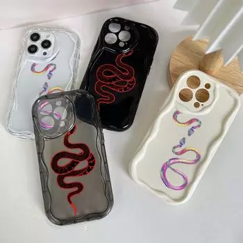N73 Мягкие волнистые чехлы для телефонов со змеиным дизайном из черного золота для iPhone 14 Pro Max 13 mini 15 Plus XR 7 8 6 XS Max 12 11, защитный чехол-бампер for iPhone 15 Pro Max