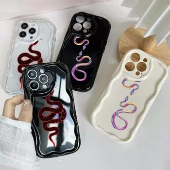 N73 Мягкие волнистые чехлы для телефонов со змеиным дизайном из черного золота для Samsung A54 A34 A13 A14 S23 S24 Ultra Xiaomi Redmi Note13 Realme Infinix, защитный бампер Samsung A02/M02