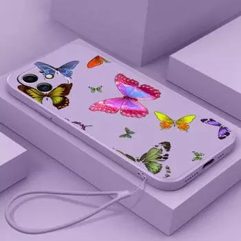 N76 Бабочка со шнурком Силиконовые чехлы для телефонов с прямым краем для Xiaomi Poco X5 F6 Redmi Note 13 Pro 12C Realme C55 Противоударный чехол Huawei Xiaomi 10T Pro/10T