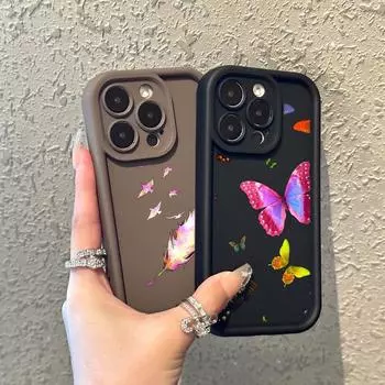 N76 Мягкие чехлы для телефонов с ангельскими глазками и бабочкой для iPhone 15 14 12 11 Pro Max 13 mini 7 8 6S Plus XS Max XR SE противоударный чехол-бампер for iPhone 15 Pro Max