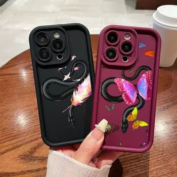 N77 бабочка, черное золото, змея, мягкие чехлы для телефонов с ангельскими глазками для Samsung A54 A34 A13 A14 S23 S24 Ultra S20 FE Xiaomi Redmi Note 13 12C, противоударный чехол Samsung A03