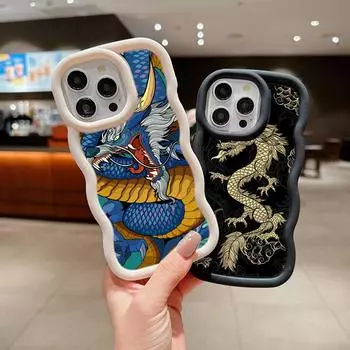N81 Dragon design art Macaron Чехлы для телефонов с волнистыми краями для iPhone 15 Pro Max Samsung A54 A13 A14 S23 S24 Ultra A23 S21 Redmi Note 13 Pro Противоударный чехол for iPhone 6(6s)