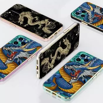 N81 Dragon design art Plating Edge Мягкие чехлы для телефонов из ТПУ для Samsung A54 A13 A14 S24 Plus S23 Ultra S20 S21 FE A55 A05 A52s противоударный чехол Samsung A03