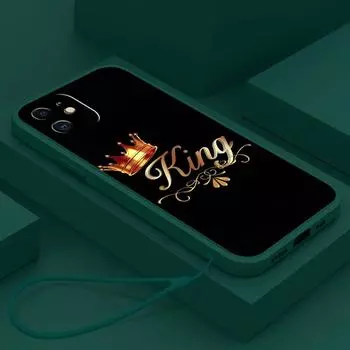 N84 King Queen для пар со шнурком, силиконовые чехлы для телефонов с прямыми краями для iPhone 15 Pro Max, Samsung A54 A13 A14 S23 S24 Ultra S20 FE, противоударный чехол for iPhone 15 Plus