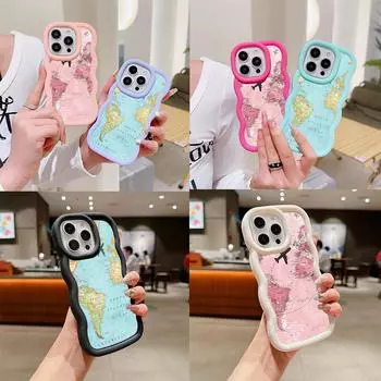 N90 Карты арт дизайн Macaron волнистые края телефонные чехлы для iPhone 16 Pro Max Samsung S24 Plus S23 Ultra A35 A55 Xiaomi Redmi Note 13 Honor противоударный чехол for iPhone 16 Plus