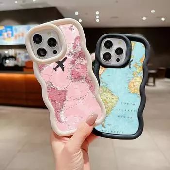 N90 Maps арт-дизайн чехлы для телефонов Macaron с волнистым краем для iPhone 15 Pro Max Samsung A54 A13 A14 S23 S24 Ultra A23 S21 FE Redmi Note13 Pro противоударный чехол for iPhone 6(6s)