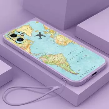 N90 Maps арт-дизайн с ремешком Силиконовые чехлы для телефонов с прямыми краями для Xiaomi Poco X5 F6 Redmi Note 13 Pro 12C Realme C55 Противоударный чехол Huawei Xiaomi 10T Pro/10T