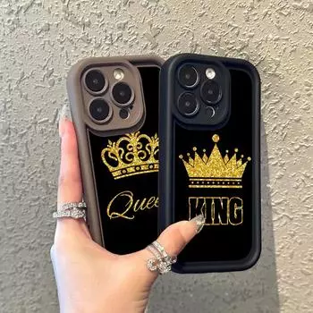 N94 Queen King Crown Мягкие чехлы для телефонов с ангельскими глазками для iPhone 15 14 12 11 Pro Max 13 mini 7 8 6S Plus XS Max XR SE противоударный чехол-бампер for iPhone 15 Pro Max