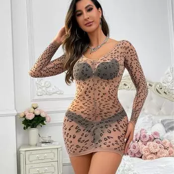 N-6062 Женский комбинезон с леопардовым принтом телесного цвета, колготки, нижнее белье, сетка Simple packaging