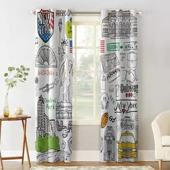 Нью-йоркские оконные шторы для спальни, кухни, панели, домашний декор, шторы для гостиной 135W x 60H(cm)