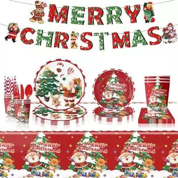 На 20 гостей Набор столовых приборов для рождественской вечеринки Тарелки Украшения для рождественской вечеринки Рождественский декор Christmas Tableware Set