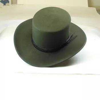 На новой фабрике Прямая продажа Плоская овечья фетровая шляпа Однотонная овечья фетровая шляпа Кожаный пояс Украшенная чистая шерстяная фетровая шляпа жёлтый