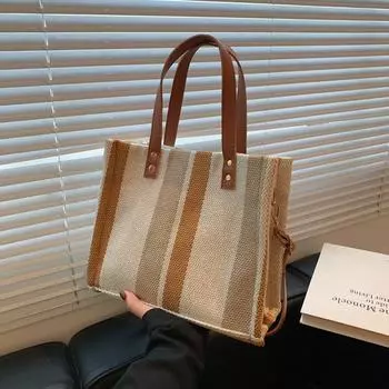 На новой полосатой простой холщовой сумке осенняя корейская версия большой емкости сумка через плечо простая иностранная модная сумка хаки