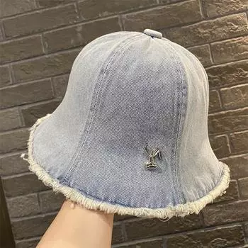 На обеих сторонах шляпы-ведра из потертого ретро-денима, женская весенне-осенняя шляпа-ведро с грубой кромкой и простым лицом M56-58cm