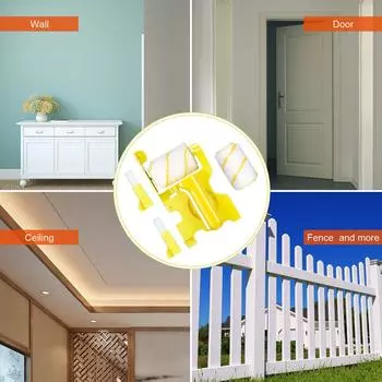 На обрезной валик наносится эмульсионная краска, а на внутреннюю угловую стену наносится малярная кисть. A