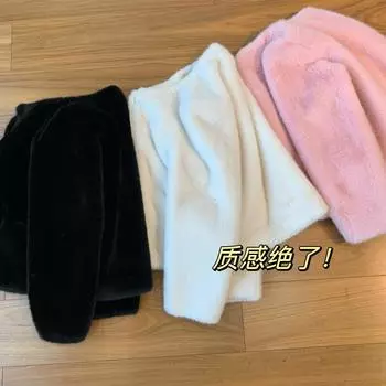 На ощупь напоминает настоящую норку~ Мягкий, вощеный и гладкий, тонкий меховой жакет с круглым вырезом, на осень и зиму. one size fits all бежевый