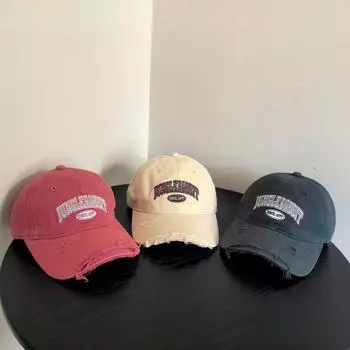 На открытом воздухе 2025 года новая бейсболка с вышитыми американскими ретро-буквами и сломанным лицом, универсальная мужская и женская шляпа от солнца, защита от солнца M56-58cm серый
