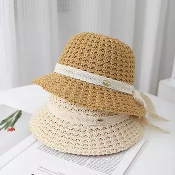 На открытом воздухе 2025 года, новая модная маленькая свежая женская пляжная шляпа с большими полями, женская вязаная шляпа от солнца, складная M56-58cm чёрный