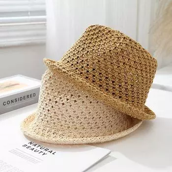 На открытом воздухе 2025 года, новая полая шляпа-ведро, летняя дышащая солнцезащитная шляпа, женская тонкая солнцезащитная быстросохнущая шляпа-ведро, соломенная шляпа M56-58cm чёрный