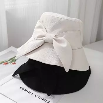На открытом воздухе 2025 новая детская шляпа-ведро весна-лето шляпа от солнца с полями бант маленький аромат путешествия M56-58cm чёрный