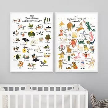 На открытом воздухе алфавитная диаграмма, образование, холст, картина, мифический волшебный ABC, постеры, детские настенные художественные фотографии, скандинавский декор для детской комнаты 21x30cm No Framed