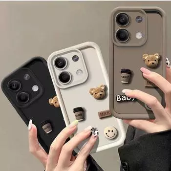 На Redmi Note13 милый 3D кофейный медведь мультфильм силиконовый чехол для Xiaomi Redmi Note 13 Pro Plus 5g 13pro 4g 12 12pro мягкий чехол 13c Redmi Note 13 4g кофейный