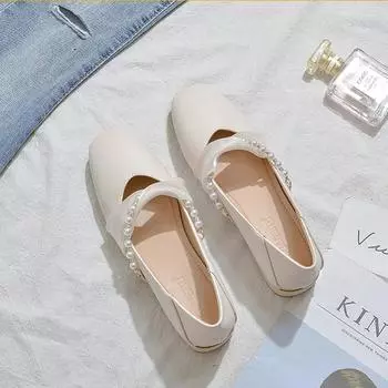 На среднем каблуке женские туфли-лодочки Pearl Square Shoes для женщин Beau Today Весенняя акция Горячая отпускная мода Последняя обувь 35