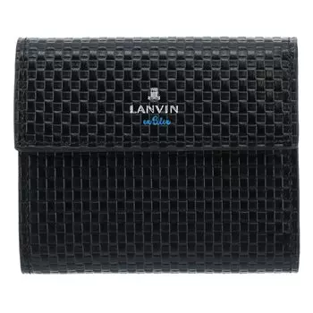 на Trifold Wallet Mini Wallet Espace Genuine Leather Cowhide Black [Lanvin Blue] Mens [01]