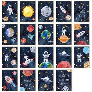 На заказ детское имя, настенный художественный постер, принт, космическая ракета, астронавт, планета, детская холст, картина, персонализированная настенная живопись, искусство 21x30cm No Frame