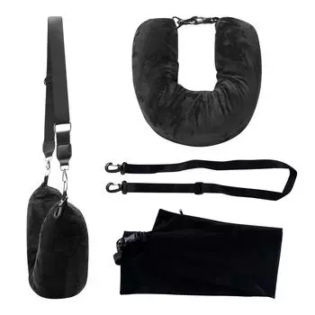 Набивная дорожная подушка для дополнительного багажа. Бархатная дорожная подушка для шеи. Сумка для хранения с регулируемой посадкой. Подушка U-образной формы для путешествий на срок до 3 дней. One Size чёрный