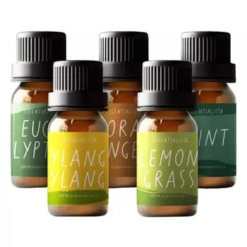 Набор эфирных масел (5 шт), Essential Oils: Eucalyptus, Ylang Ylang, Orange, Lemongrass, Mint Set of 5, Essentialista