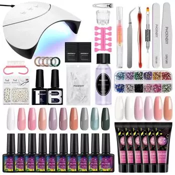 Набор акрилового геля PHOENIXY. Набор гель-лака для ногтей со светодиодным гель-лаком Soak Off, стартовый набор для блестящего гель-лака и УФ-светодиодная лампа для ногтей.