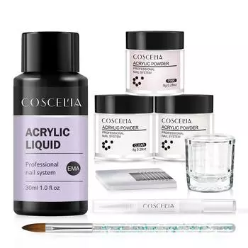 Набор акриловых ногтей COSCELIA, 30 мл акрилового жидкого мономера EMA и 8 г акриловой пудры, кристаллический порошок, наращивание ногтей, наращивание ногтей, вырезание накладных ногтей, маникюр