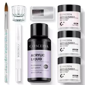 Набор акриловых ногтей COSCELIA, 8 г, акриловая пудра, 30 мл, акриловая жидкая мономерная кристаллическая пудра для наращивания ногтей, наращивание ногтей, вырезание накладных ногтей, маникюр
