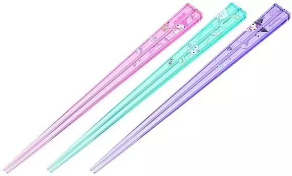 Набор акриловых палочек для еды Skater, 3 предмета – персонажи Sanrio Куроми, Моя Мелодия и Корица – прочные, легкие и с очаровательным дизайном