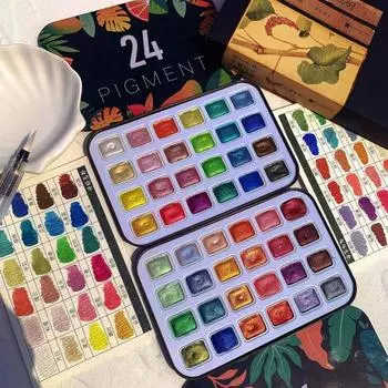 Набор акварельных красок 24 цвета Портативные мерцающие металлические краски Перламутровый набор акварельных красок B