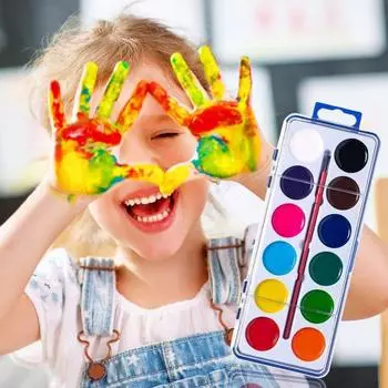 Набор акварельных красок в коробке, смываемые акварельные краски с кисточкой, портативная акварельная палитра для детей A