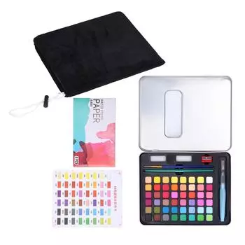 Набор акварельных пигментов 48 цветов, яркие цвета, переносная жестяная коробка, водорастворимые инструменты для рисования