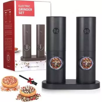 Набор электрических перечниц, мельница для специй на батарейках с подставкой для хранения, автоматические соляные мельницы со светодиодной подсветкой для кухни ресторана-барбекю