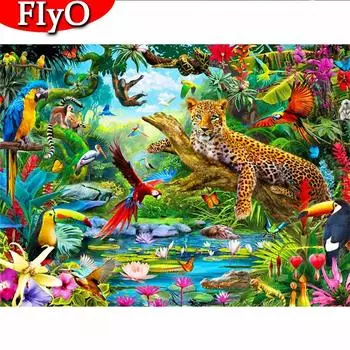 Набор алмазной живописи Пейзаж Животное 5D DIY Алмазная вышивка Леопард Птица Фотографии Стразы Мозаика Ремесленный Набор Full Round (20X30CM)