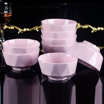 Diamond Bowl Креативная керамическая миска для риса в японском стиле Pure Color для дома Миска для лапши быстрого приготовления розовый