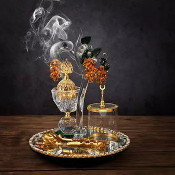 Набор арабских курильниц для благовоний, украшение для бахура с щипцами, орнамент, держатель конуса, вращающийся